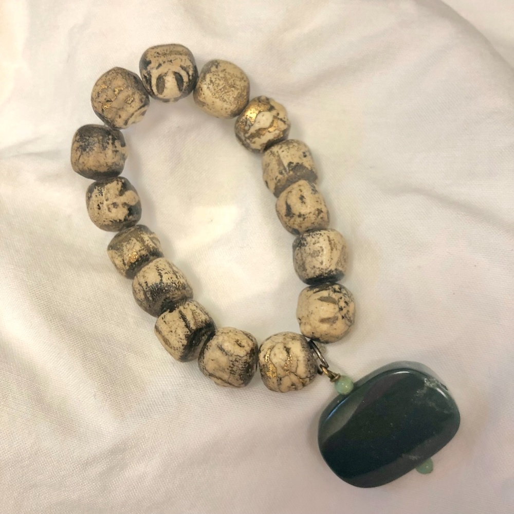 Raku with Gold prayer Beads Bracelet, Handmade